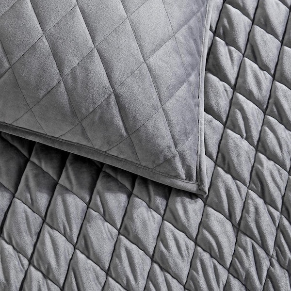 Velvet Upholstery fabric diamond quilted, charcoal-grey