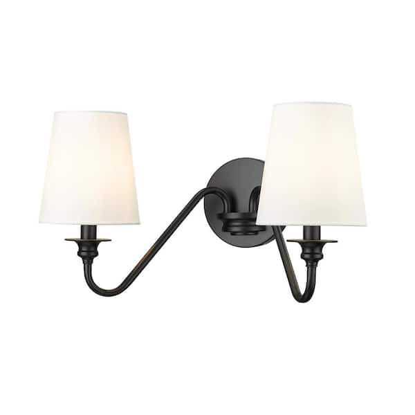 Unbranded Gianna 20 in. 2-Light Matte Black Wall Sconce with White Fabric Shades and No Bulb Included