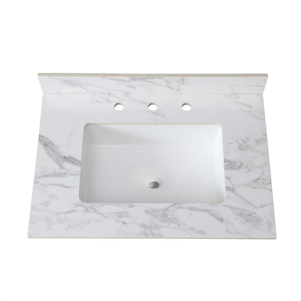 31.02 in. W x 22.01 in. D Sintered Stone White Rectangular Single Sink Bathroom Vanity Top in White price history on PriceWatchPro