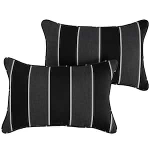 Sunbrella Black Grey Stripe Rectangular Outdoor Corded Lumbar Pillows (2-Pack)