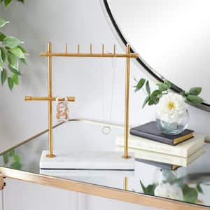 13 in. Gold Marble Jewelry Stand with Rectangular Base