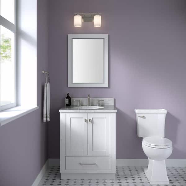 2-Light Satin Nickel Vanity Light with Etched White Glass