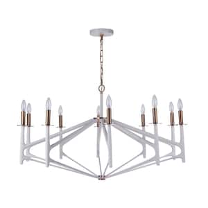 The Reserve 10 Light Matte White/Satin Brass Finish Transitional Chandelier for Kitchen/Dining/Foyer, No Bulbs Included
