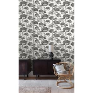Black Tropical Foliage Trees 57 sq. ft. Non-Woven Textured Non-pasted Double Roll Wallpaper R7958