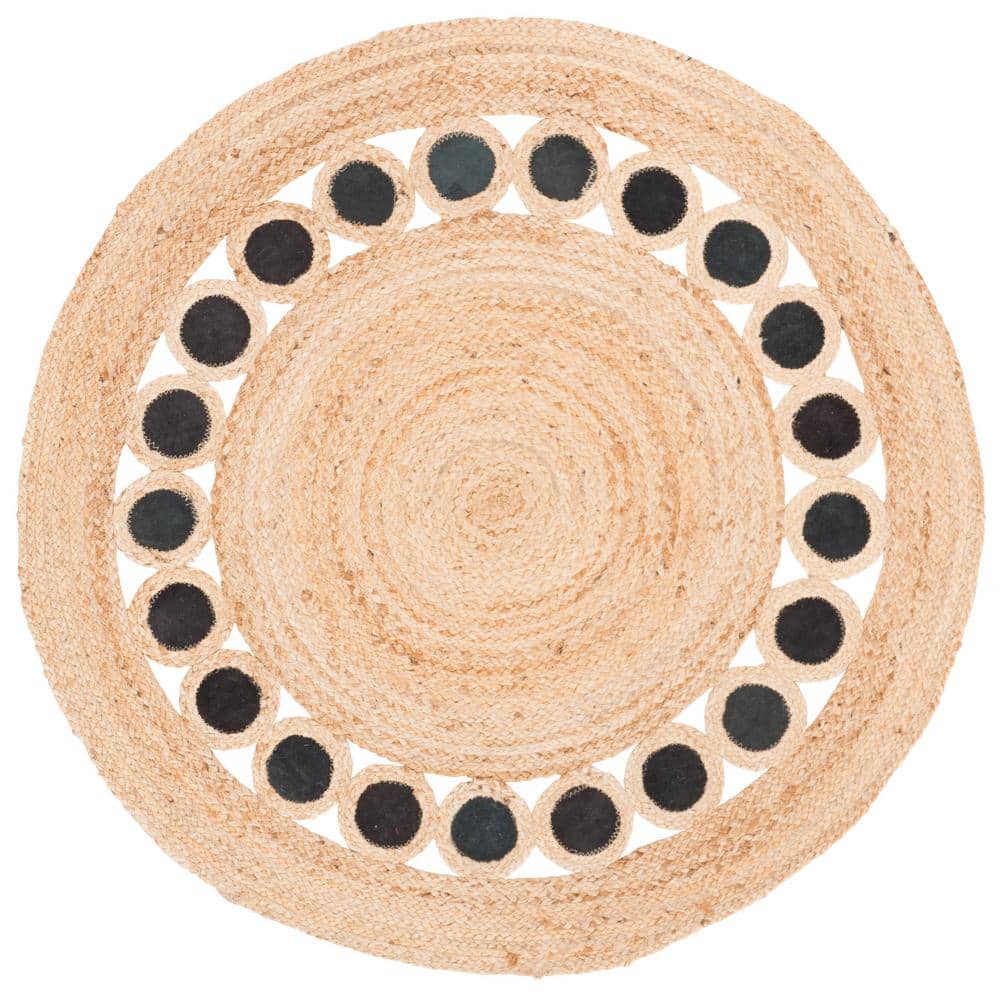 Natural Fiber Beige/Black 4 ft. x 4 ft. Round Solid Area Rug price history on PriceWatchPro
