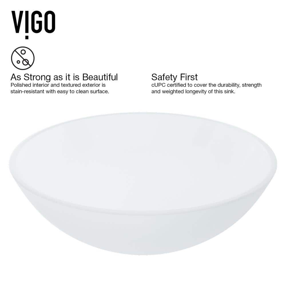 Elegant Frosted White 16.5" Tempered Glass Circular Vessel Sink