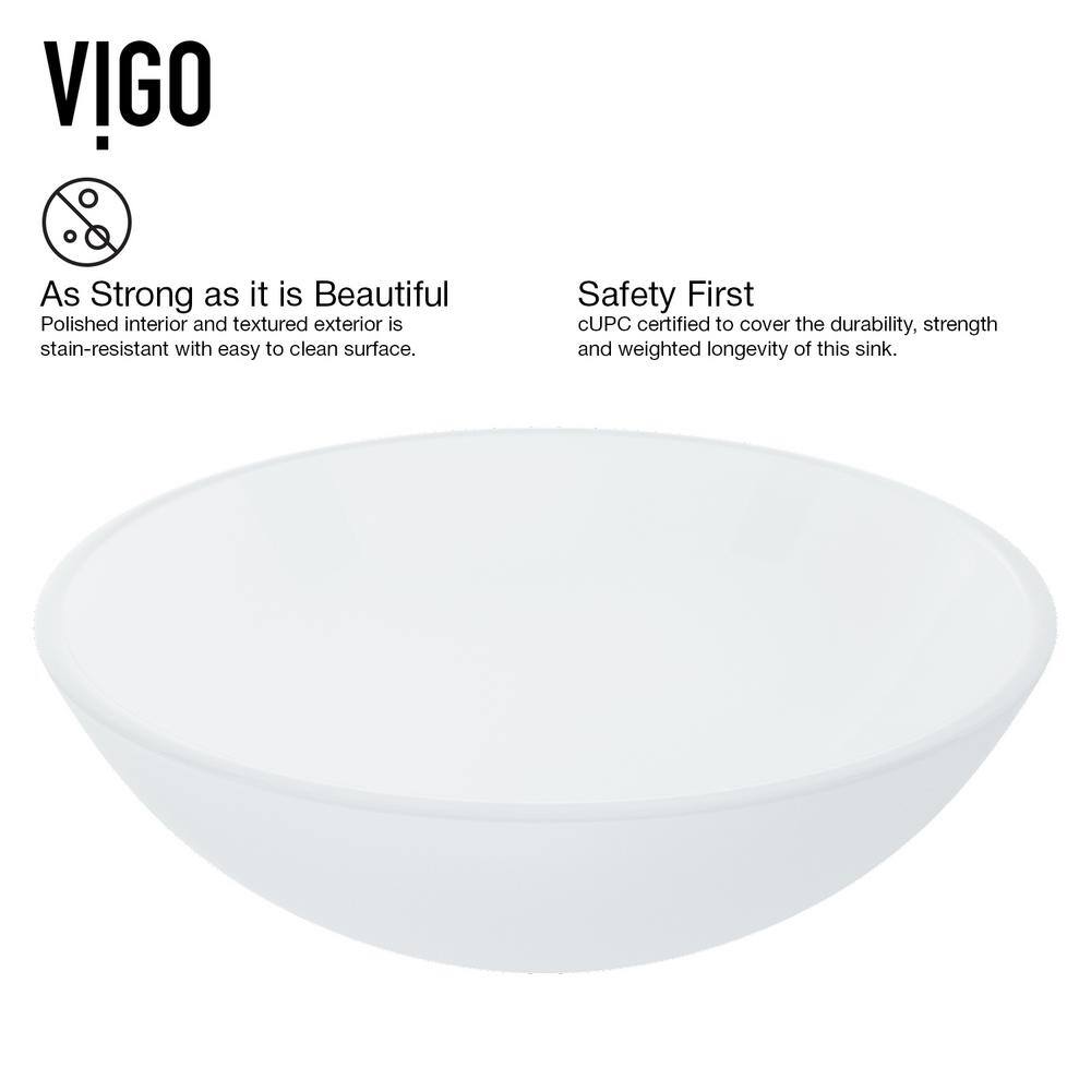 Frosted White Round Glass Vessel Sink with Brushed Nickel Faucet