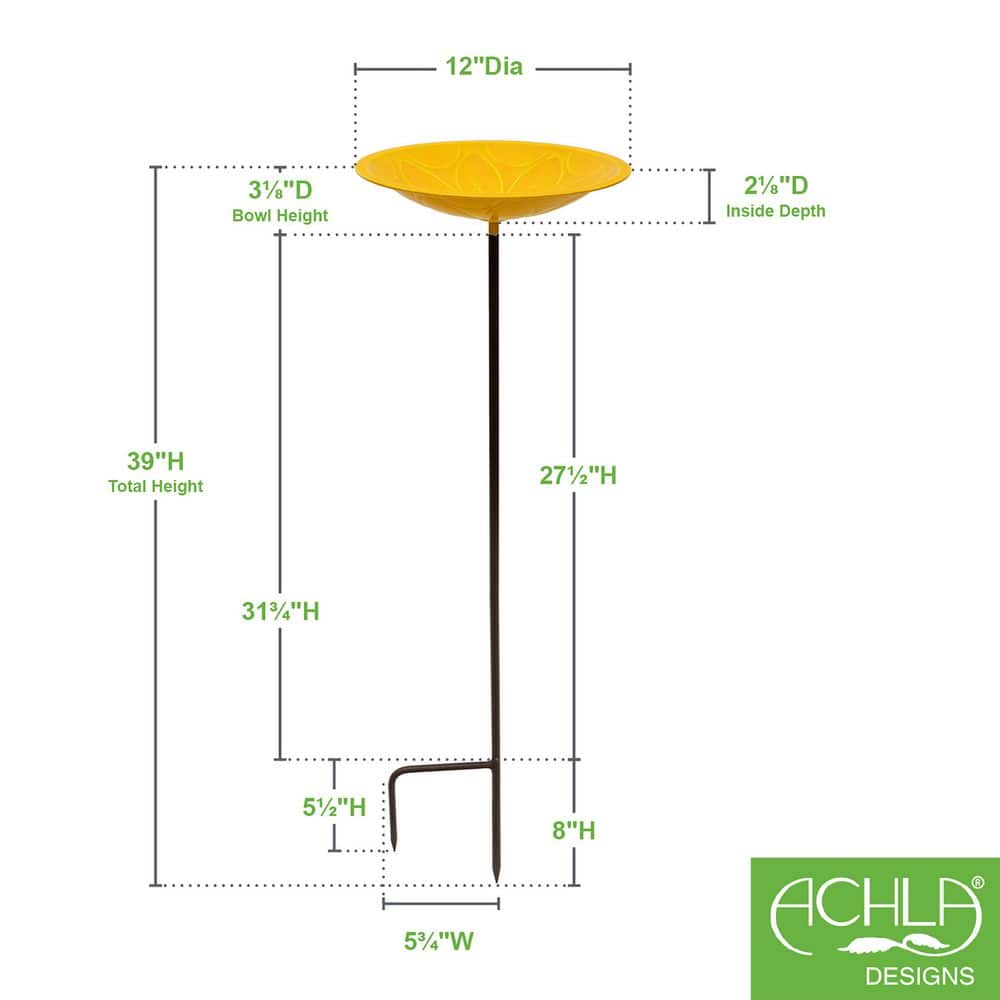 Sunflower Yellow Glass Birdbath with Iron Stake