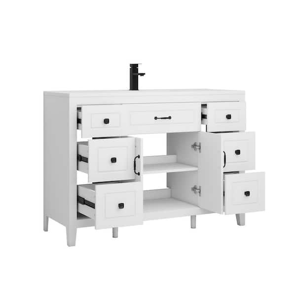 48 in. W x 18 in. D x 33 in. H White Bath Vanity with White Resin Sink Top