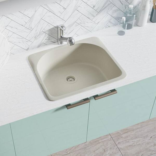 Rene Concrete Granite Quartz 25 in. Single Bowl Drop-In Kitchen Sink Kit