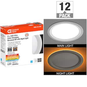 8 in. Canless Adjustable CCT Integrated LED Recessed Light Trim Night Light 1800lms New Construction Remodel (12-Pack)