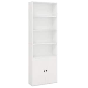 71 in. Tall White Wood 6 Shelves Farmhouse Bookcase with Doors with 2-Door Cabinet for Bedroom