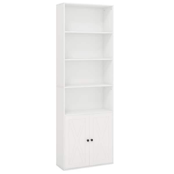 Costway 71 in. Tall White Wood 6 Shelves Farmhouse Bookcase with Doors with 2-Door Cabinet for Bedroom