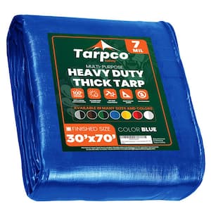 30 ft. x 70 ft. Blue 7 Mil Heavy Duty Polyethylene Tarp, Waterproof, UV Resistant, Rip and Tear Proof
