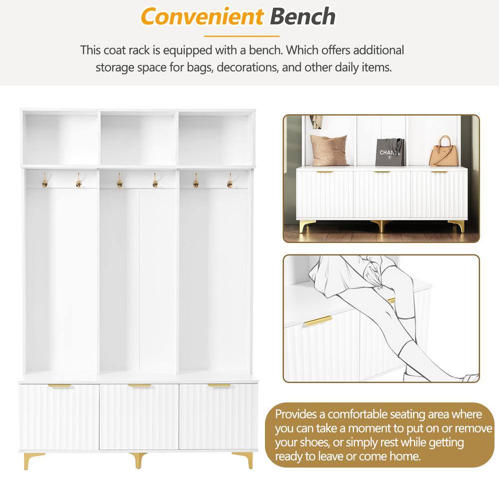 White and Gold Large Hall Tree with Bench and Storage