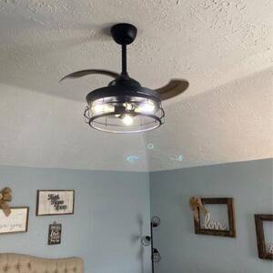 36 in. Indoor Black Retractable Ceiling Fan with Light Kit and Remote Control