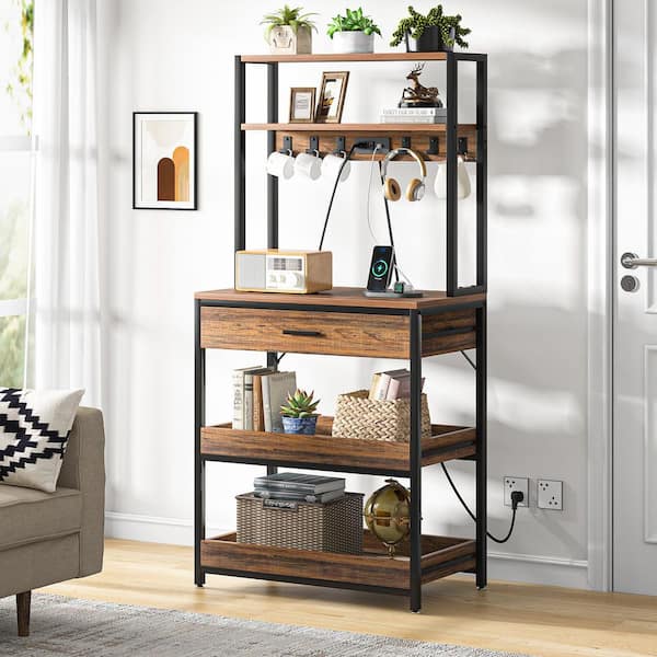 TRIBESIGNS WAY TO ORIGIN Bachel Vintage Brown Baker's Rack with