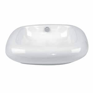 Capri Rounded Rectangular Bathroom Sink 21 in. White Ceramic Countertop Vessel Sink with Overflow