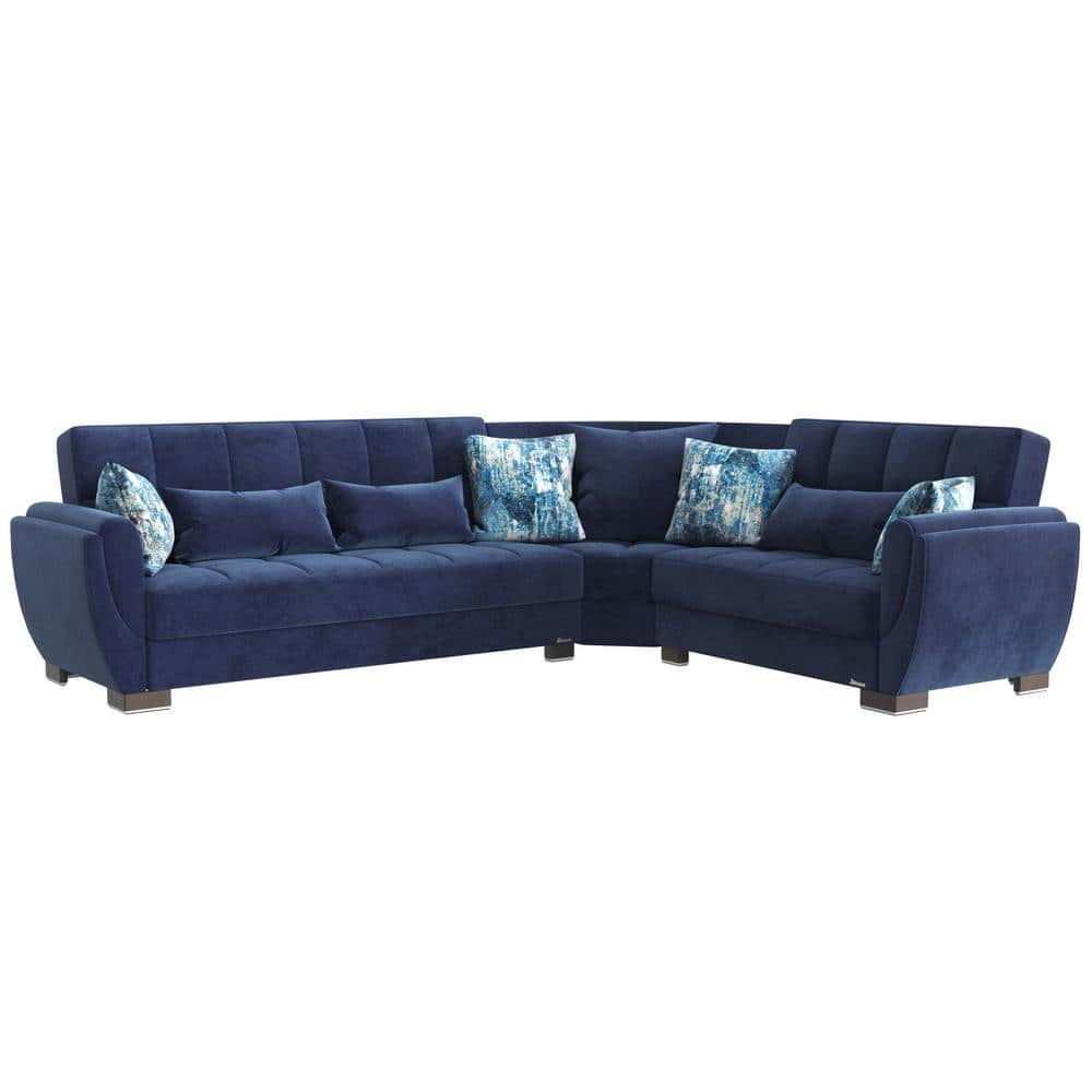 Basics Air Collection 3-Piece 108.7 in. Microfiber Convertible Sofa Bed Sectional 6-Seater With Storage, Blue -  Ottomanson, BSC-AIR-104-SEC