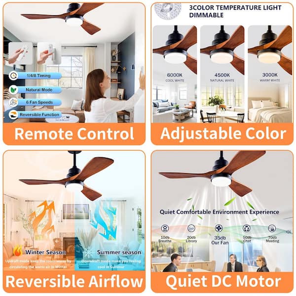 42 in. Modern Downrod Mount Ceiling Fan with Lights and Remote, Reversible DCMotor, Noiseless 3-Blade Wood