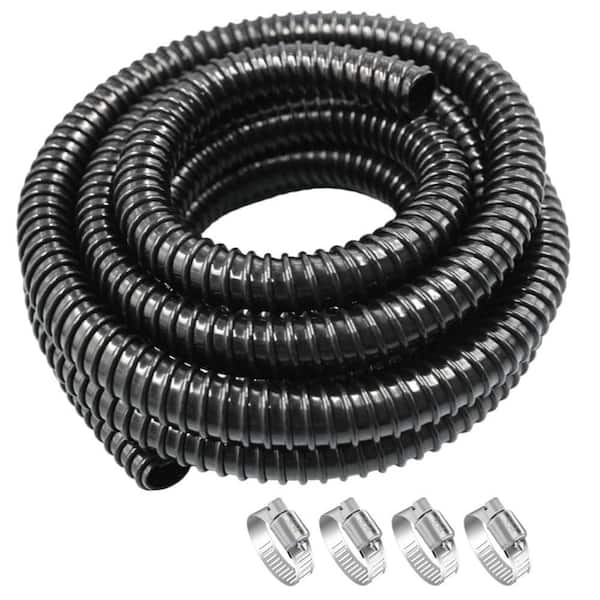Pond Tubing Id 1 in. x 20 ft. Corrugated Drain Pipe Flexible Pond Hose with Clamps and Pipe Fittings for Pump Fountain