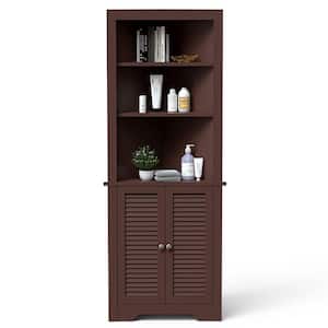 Brown Corner Cabinet 68 in. H with 3-Tier Display Rack and Lower Storage Cabinet