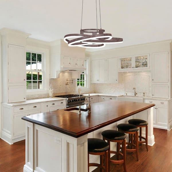 Carson 23.2 in. Walnut Modern Rectangle Integrated LED Dimmable Chandeliers Living Dining Foyer Lighting