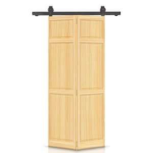 24 in. x 80 in. Traditional 6-Panel Natural Wood Solid Core Bi-Fold Barn Door with Sliding Hardware Kit