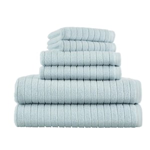 Quick Dry Cotton Crystal Bay Blue Ribbed 6-Piece Bath Towel Set