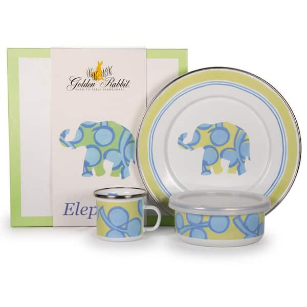 Golden Rabbit Elephant 3-Piece Feeding Set with Plate Bowl and Mug
