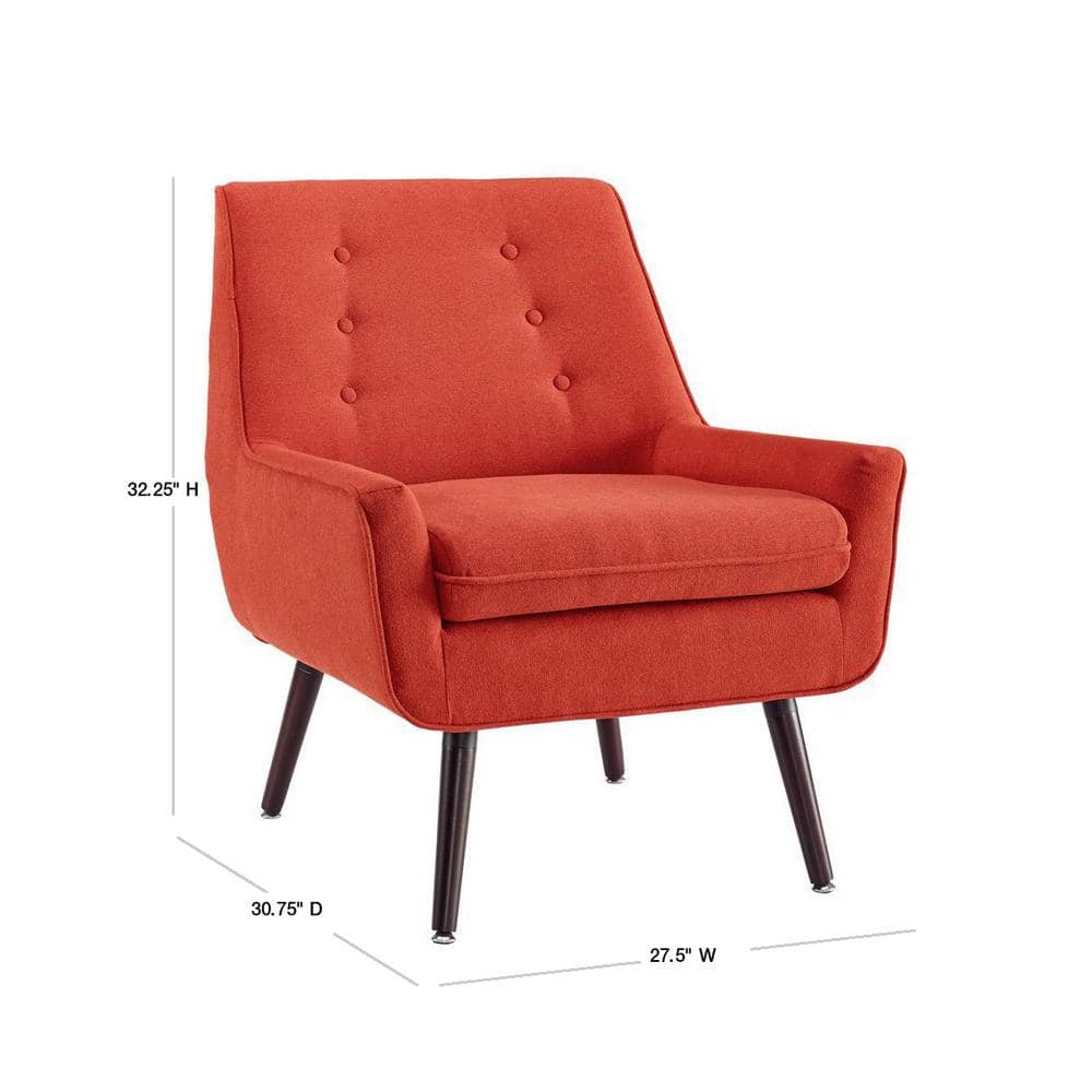 Pimento Red Button Tufted Wood Accent Chair