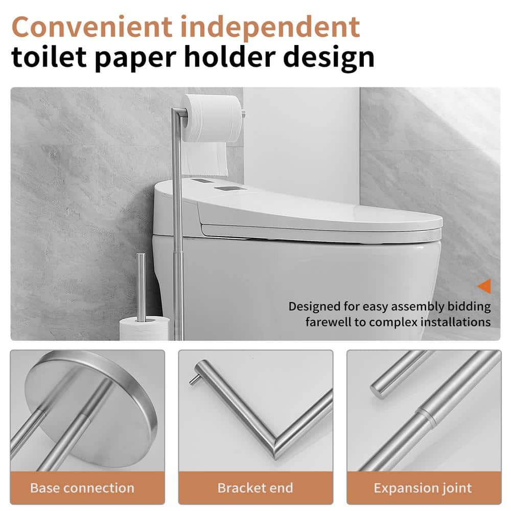 Brushed Nickel Freestanding Toilet Paper Holder with Reserve