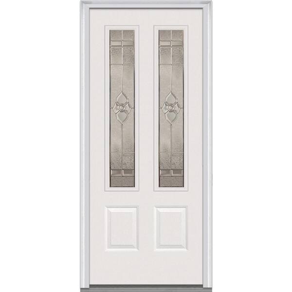 Milliken Millwork 32 in. x 80 in. Master Nouveau Right Hand 2 Lite Decorative Classic Primed Steel Prehung Front Door with Brickmould