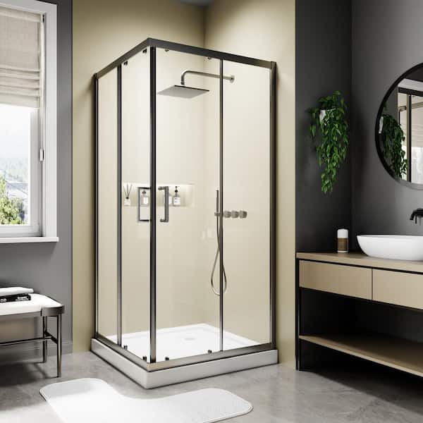 36 x 36 in. W x 71 in. H Framed Corner Sliding Shower Enclosure in Matte Black Finish with Clear Glass