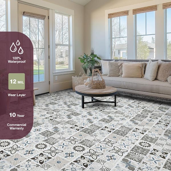 Bailey Rain 12 MIL x 12 in. W x 24 in. L Click Lock Waterproof Vinyl Tile Flooring (19.4 sq. ft./ Case)