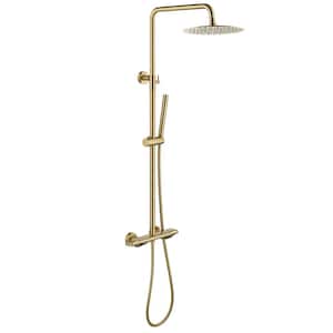 Double Handle 1-Spray Thermostatic Shower Faucet 2.5 GPM with High Pressure Exposed Pipe Shower System in Brushed Gold