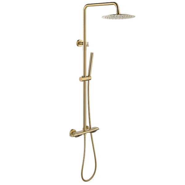 AIMADI Double Handle 1-Spray Thermostatic Shower Faucet 2.5 GPM with High Pressure Exposed Pipe Shower System in Brushed Gold