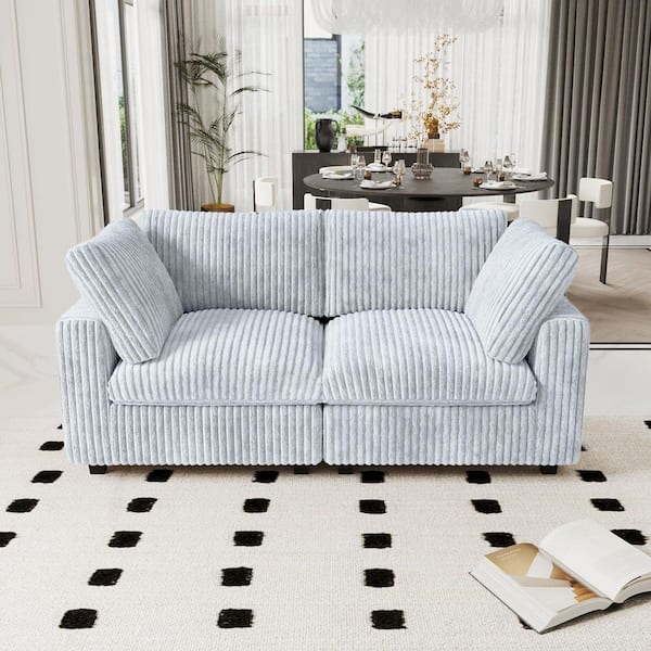 Magic Home Down Filled Oversized 157 in. Square Arm Velvet L-Shaped Modular Sofa Cloud Couch with Ottoman, Washable Covers in. Gray