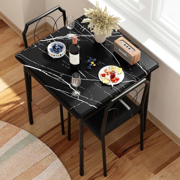 VECELO Dining Table Set For 2, 27.5 in. L, Black Square Table Set