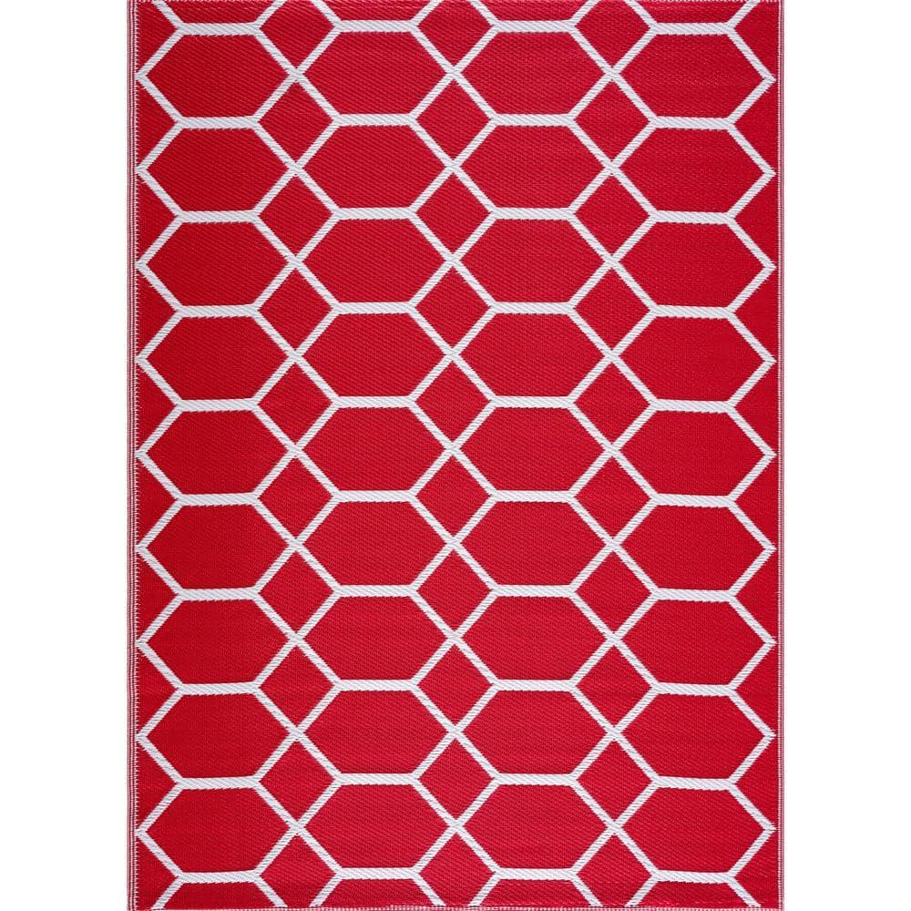 PLAYA RUG Miami Red White 4 ft. x 6 ft. Reversible Recycled Plastic ...