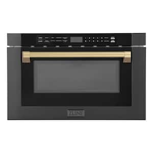 Autograph Edition 24 in. Built-In Microwave Drawer in Black Stainless Steel & Traditional Champagne Bronze Handle