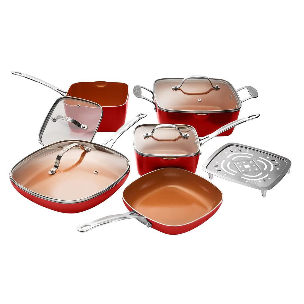 Gotham Steel 20-Piece Aluminum Ti-Ceramic Nonstick Cookware and Bakeware  Set in Red 7255 - The Home Depot