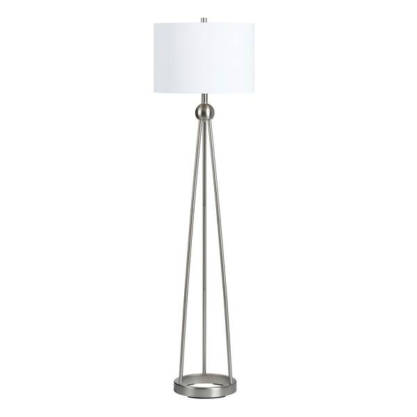 61 in. Brushed Modern Standard Floor Lamp with White Linen Shade