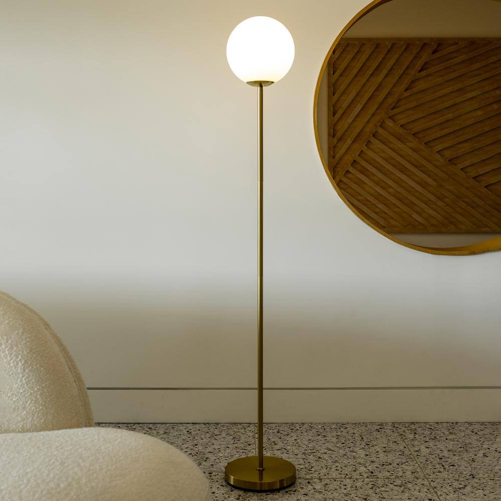 Luna Frosted Glass Globe Adjustable LED Floor Lamp for Kids in Brass