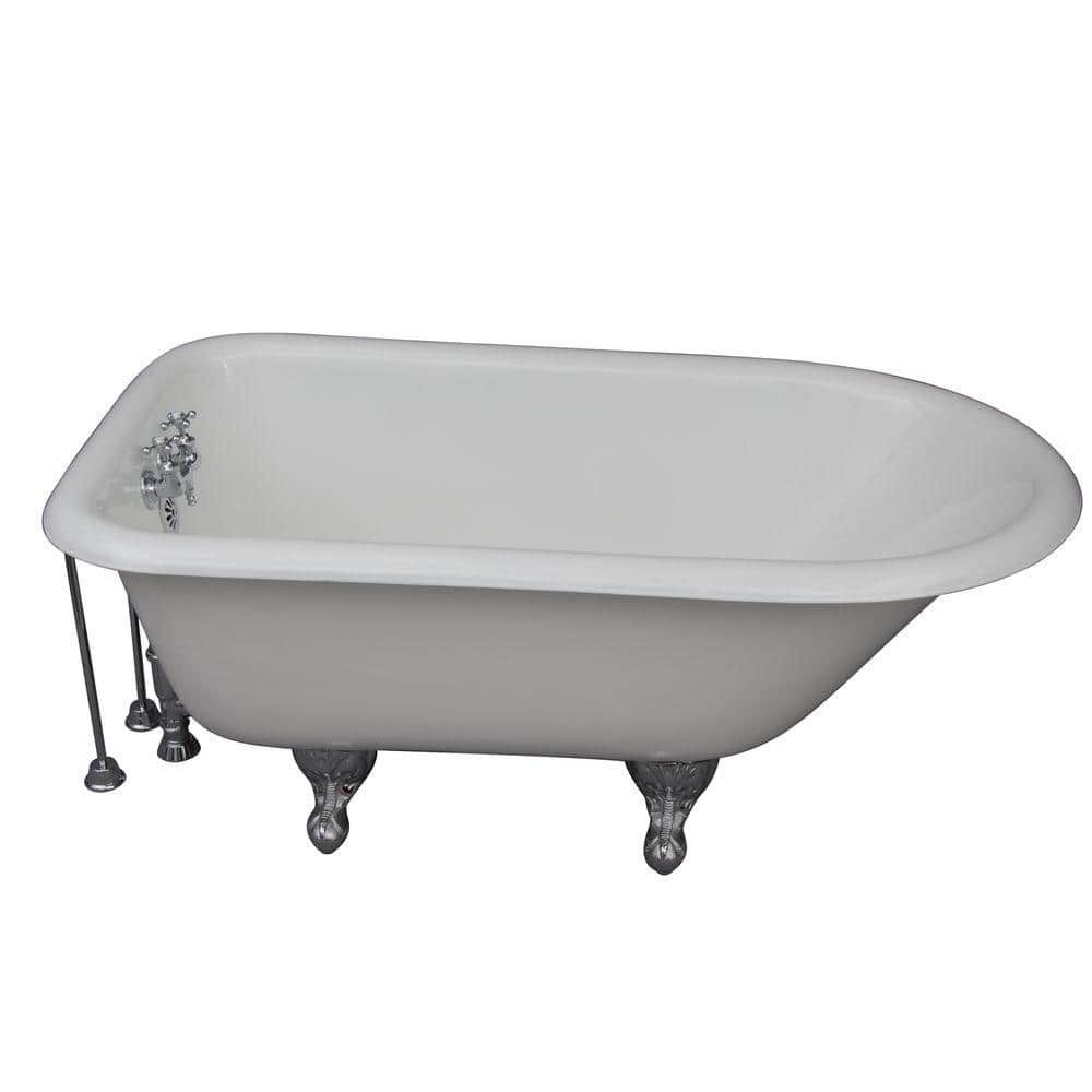 4.5 ft. Cast Iron Ball and Claw Feet Roll Top Tub in White with Polished Ch