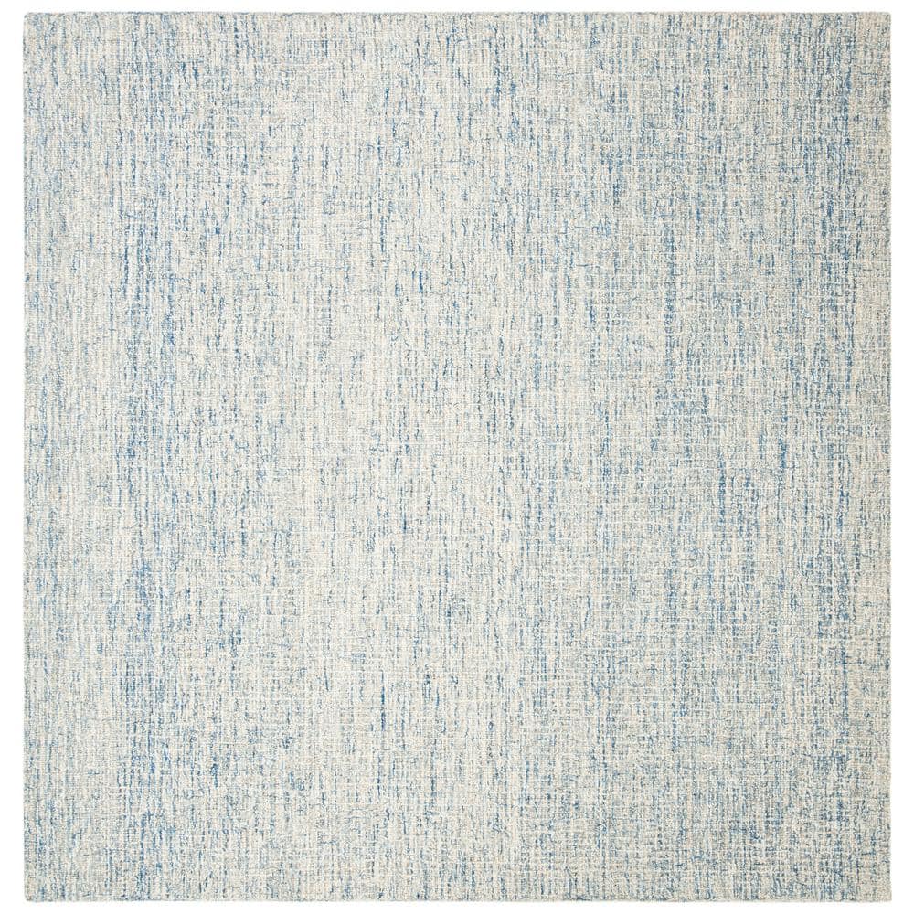 Ivory and Blue Handmade Wool Square Area Rug, 8'x8'