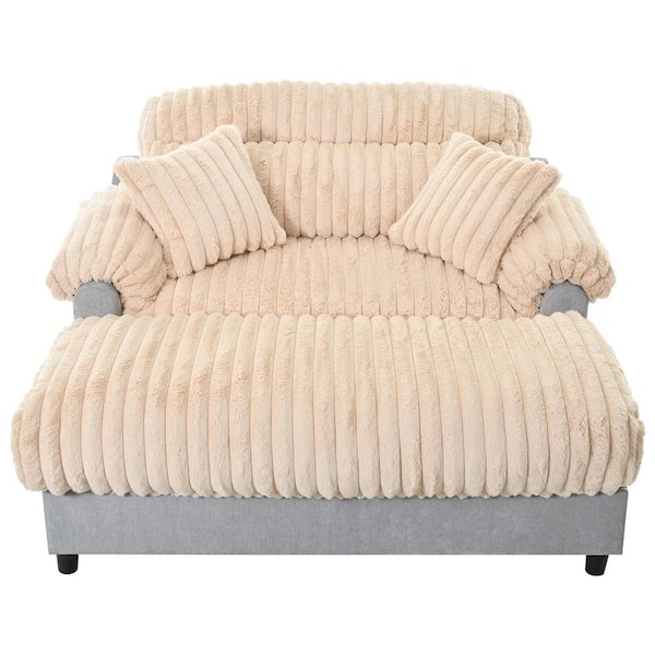 Polibi 65.25 in. Pillow Top Arms Faux Rabbit Fur Fabric Rectangle