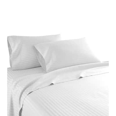 Hotel London 600 Thread Count 100% Cotton Deep Pocket Striped Sheet Set (King, White)