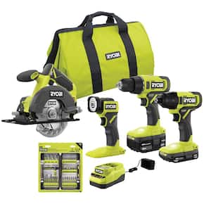 ONE+ 18V Cordless 4-Tool Combo Kit with 1.5 Ah and 4.0 Ah Batteries, Charger, and 50-Piece Driving Kit