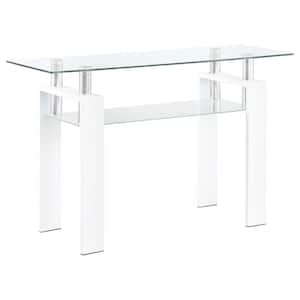 Dyer 48 in. White Rectangle Glass Top Console Table with Shelf